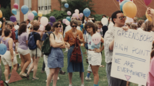 People gathered at PRIDE celebration, 1988