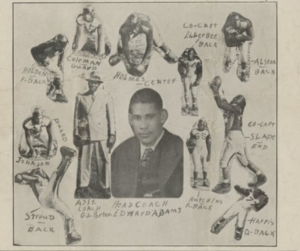 Black-and-white images of A&T players and coaches from 1936